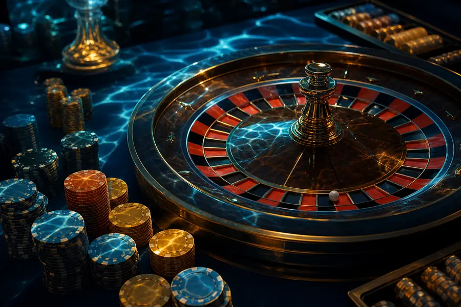 Roulette-Kessel und Jetons zum Live-Casino